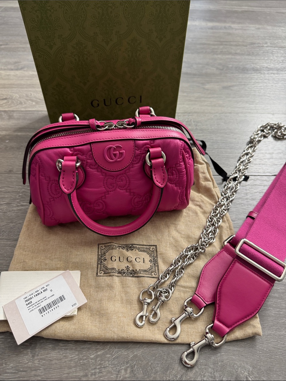 Gucci Hot Pink Mini Top Handle Bag with Chain & Wide Strap